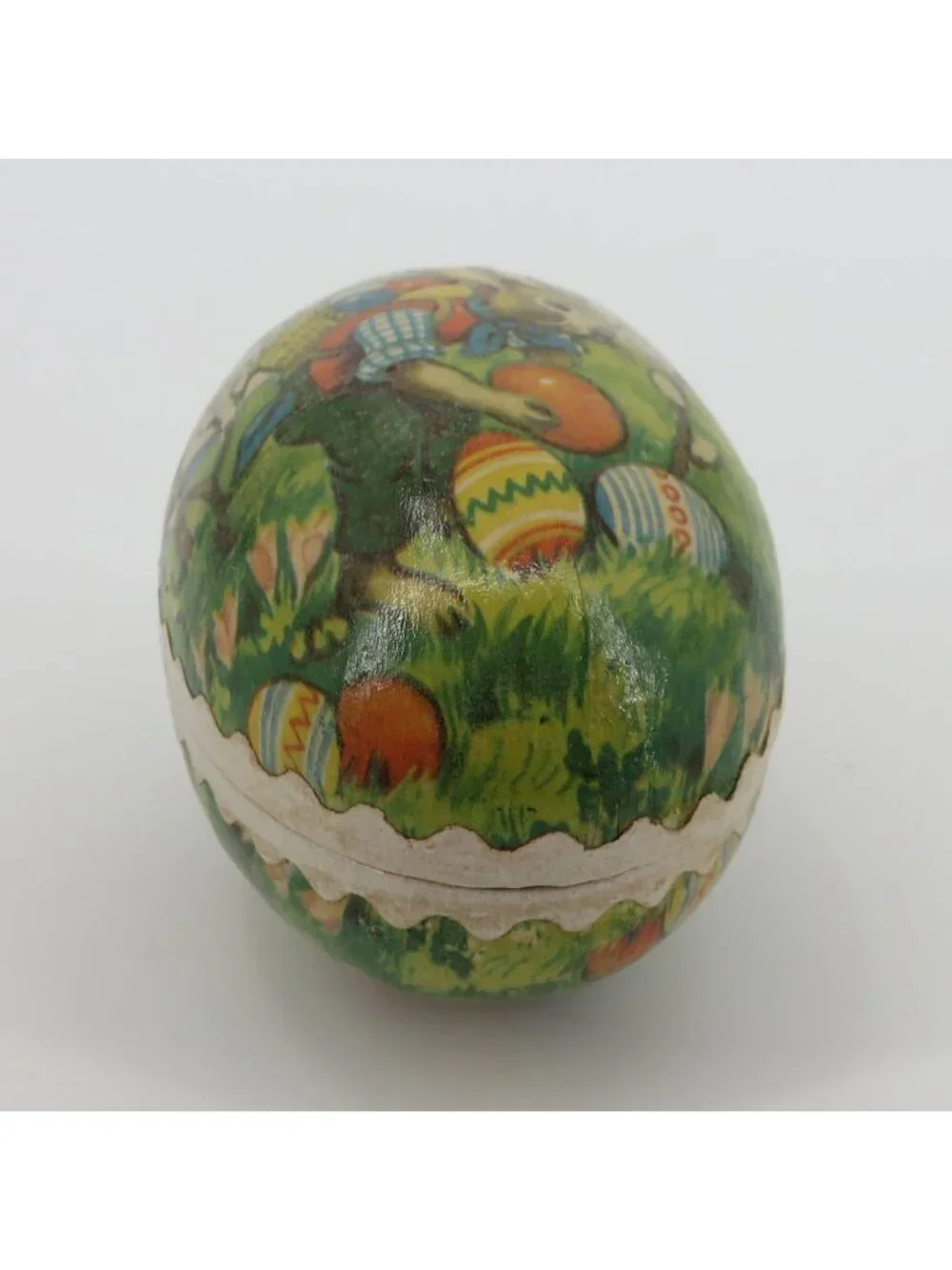 Antique German Easter Bunny Paper Mache Egg Candy Container 3.5in Germany Rabbit